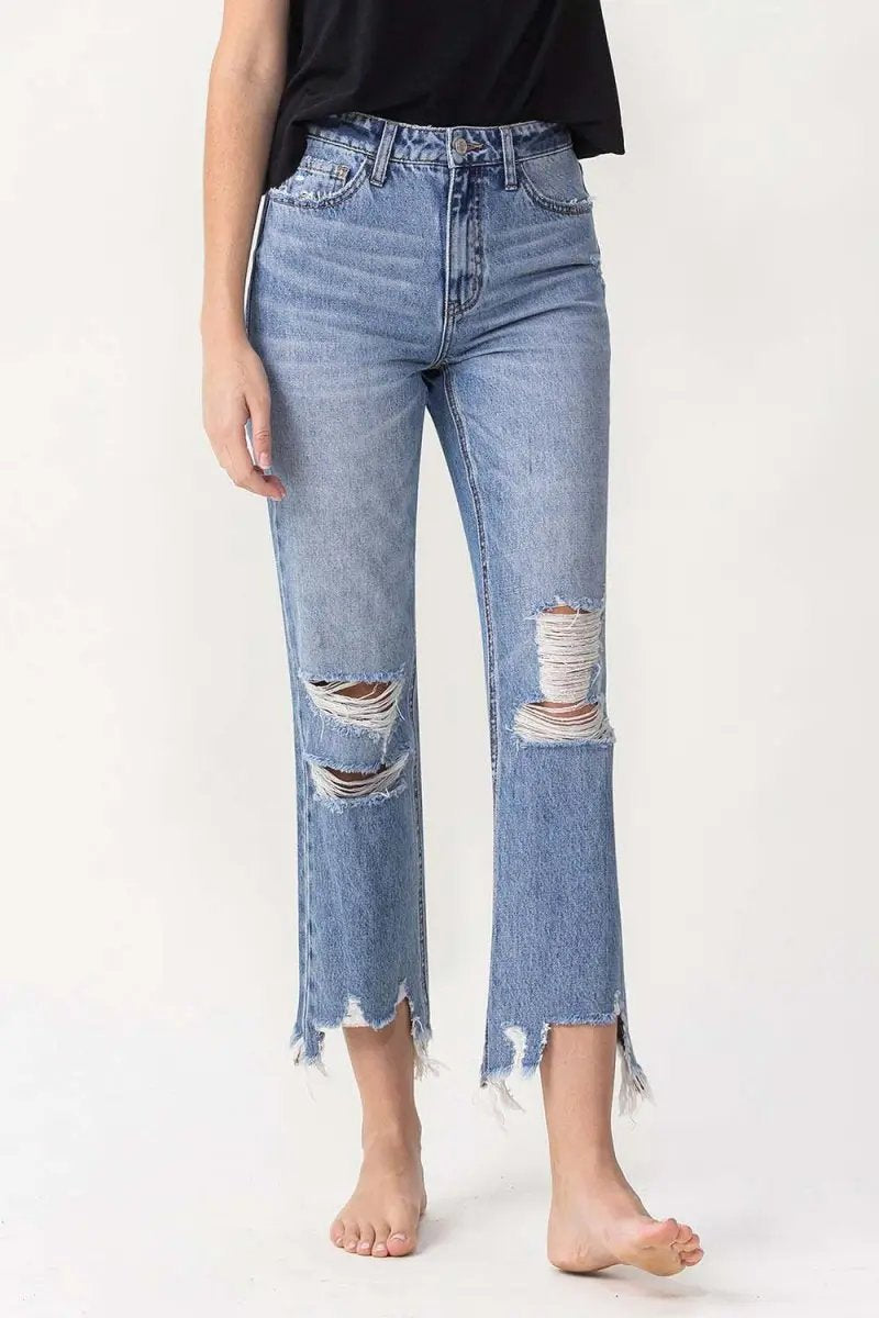 Lovervet High Rise Distressed Straight Jeans for Women - Love Salve